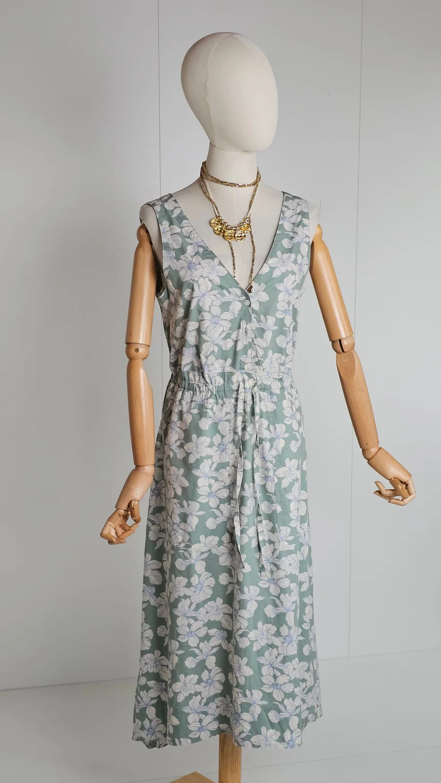 Vestido GAP — Verde floral; con etiqueta